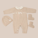 cashmere baby outfit with booties and bonnet